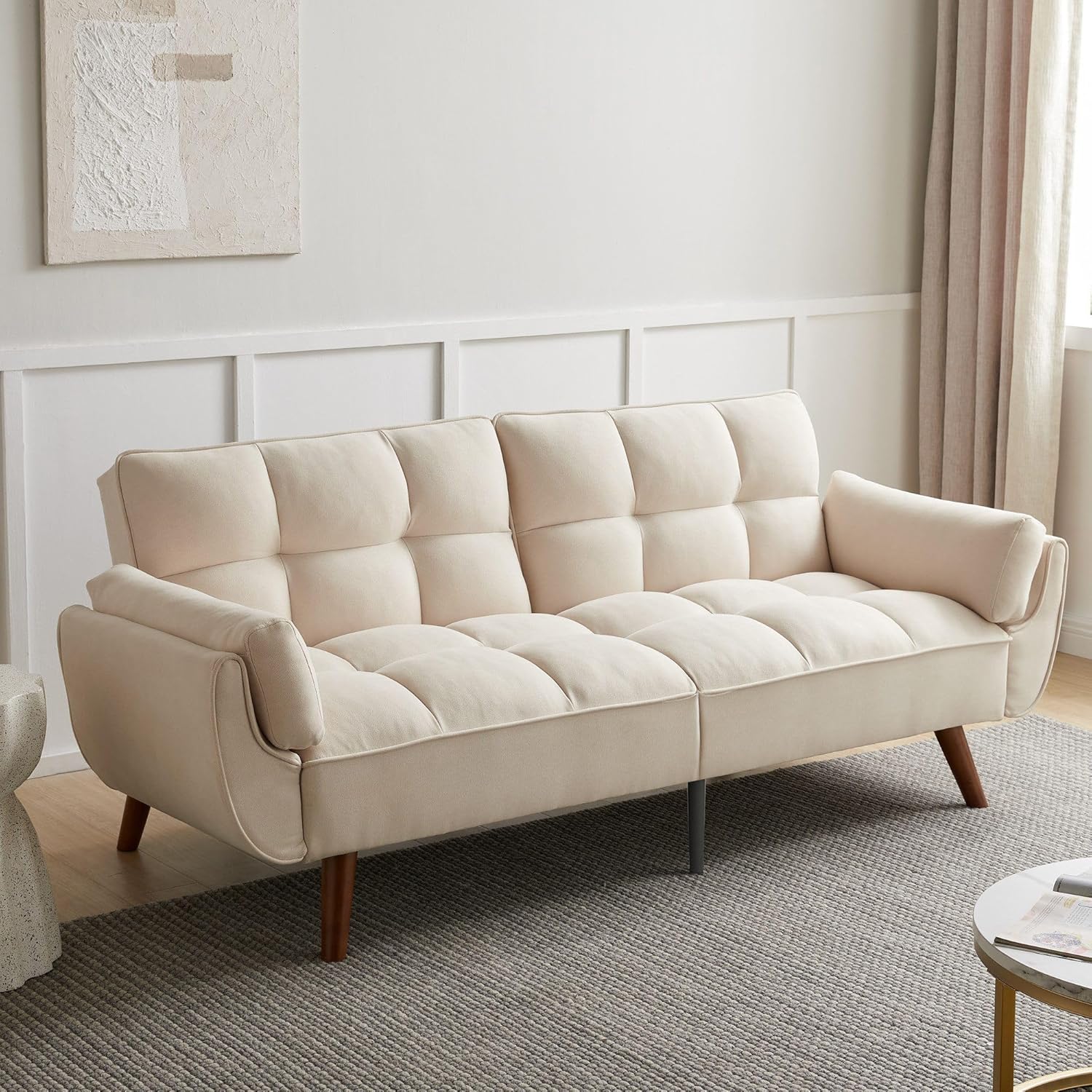 JIEXI Schlafsofa 3 Sitzer - Klappbare Couch mit Schlaffunktion - Liegefläche 190 x 75 cm bis 270 kg belastbar - Beige für Wohnzimmer Gästezimmer Schlafzimmer-Nestmyio