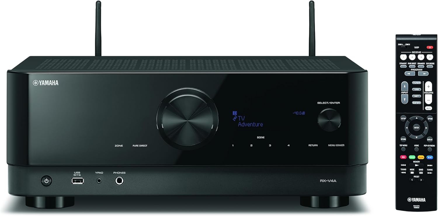 Yamaha RX V4A Netzwerk AV Receiver - 5 2 Kanal Surround Sound mit DTS - MusicCast Multiroom Gaming Funktionen und Sprachsteuerung - Schwarz mit fünf HDMI Anschlüssen-Nestmyio