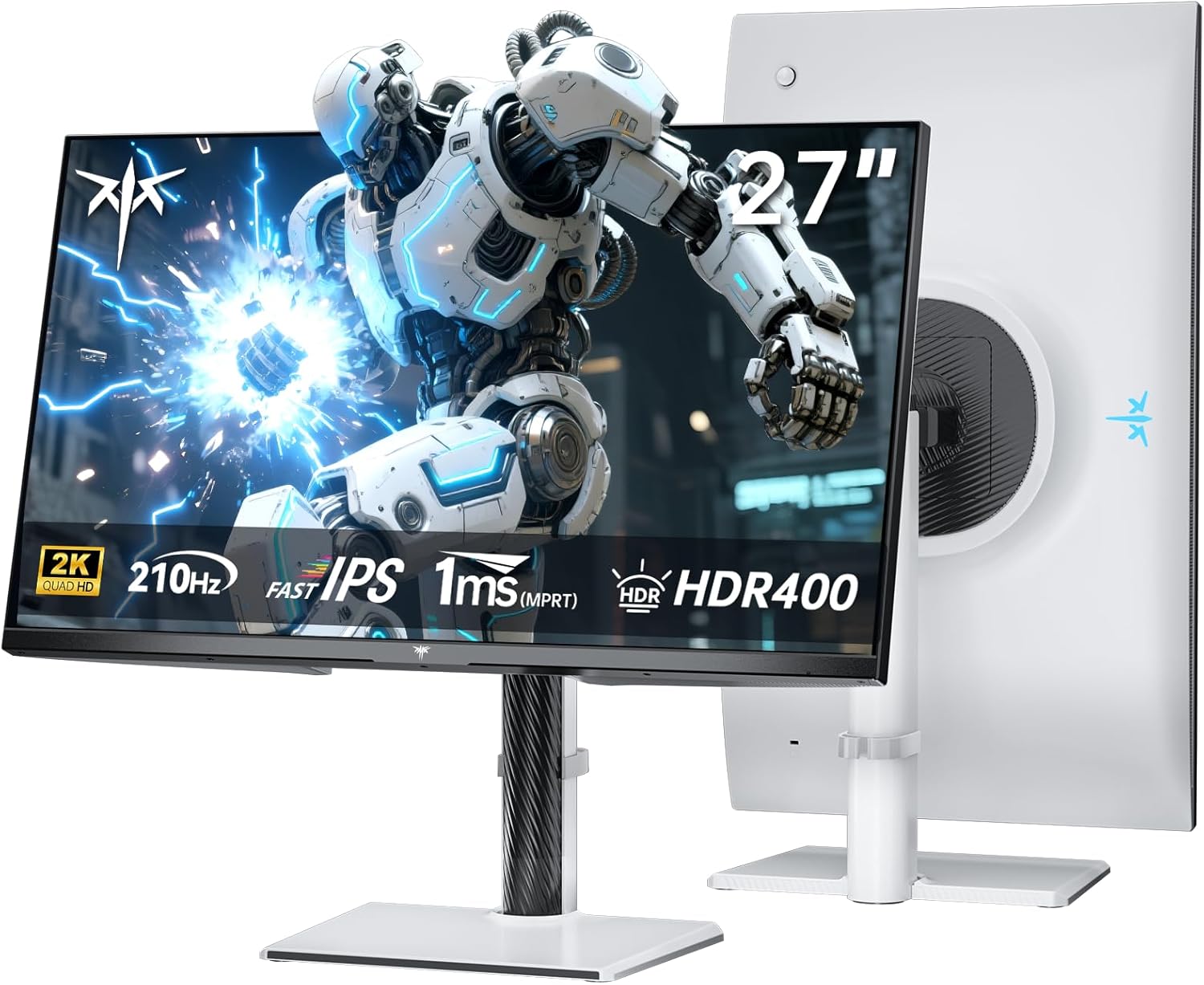 KTC Gaming Monitor - 27 Zoll QHD Fast IPS mit 2560 x 1440 - 200 Hz bis 210 Hz und 1 ms MPRT - HDR400 Lautsprecher Adaptive Sync HDMI DisplayPort Weiß-Nestmyio