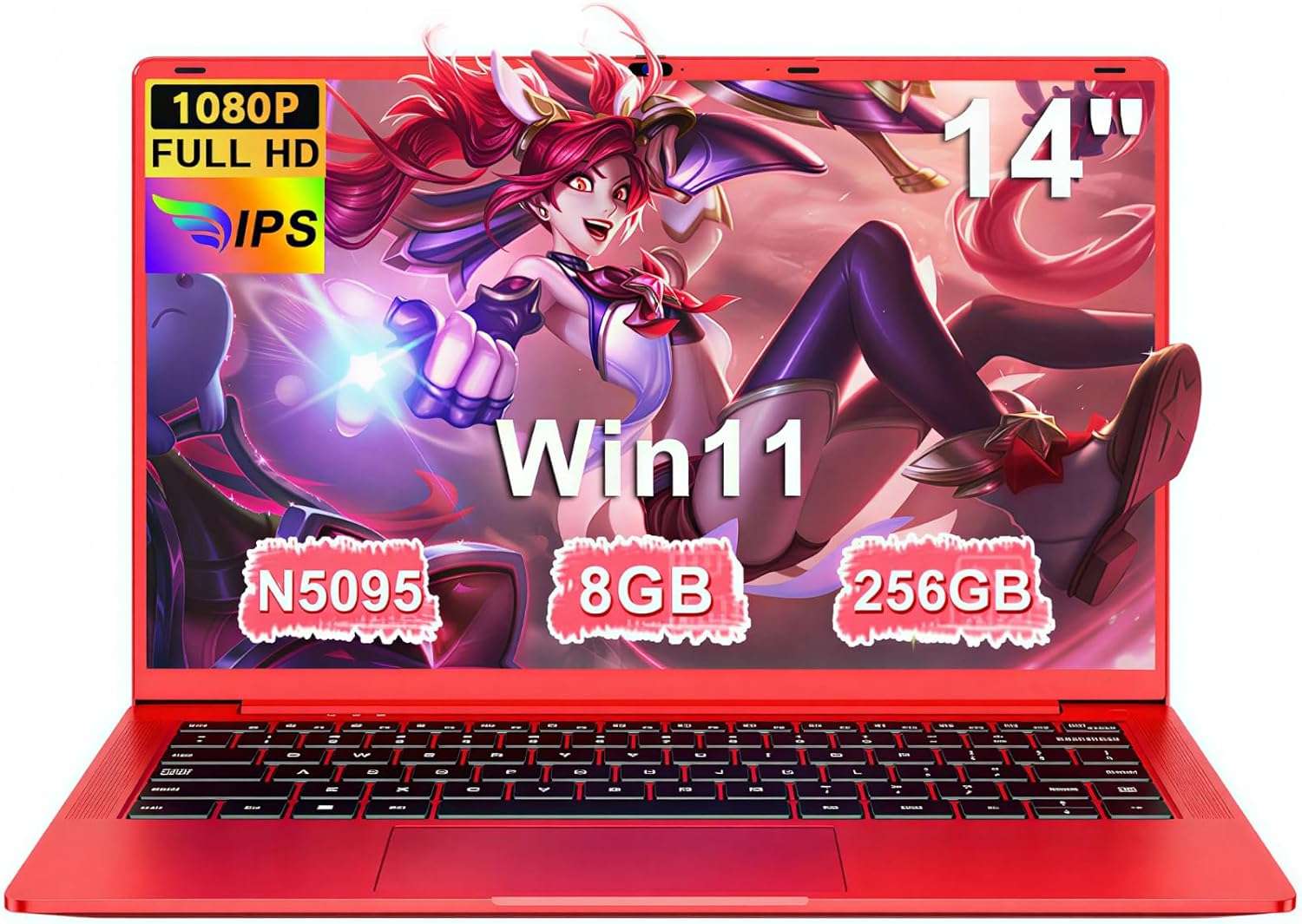Ruzava 14 Zoll Laptop mit Full HD IPS Display - Intel Celeron N5095 bis 2,9 GHz - 8 GB RAM und 256 GB SSD - Windows 11 5G WiFi Rot-Nestmyio