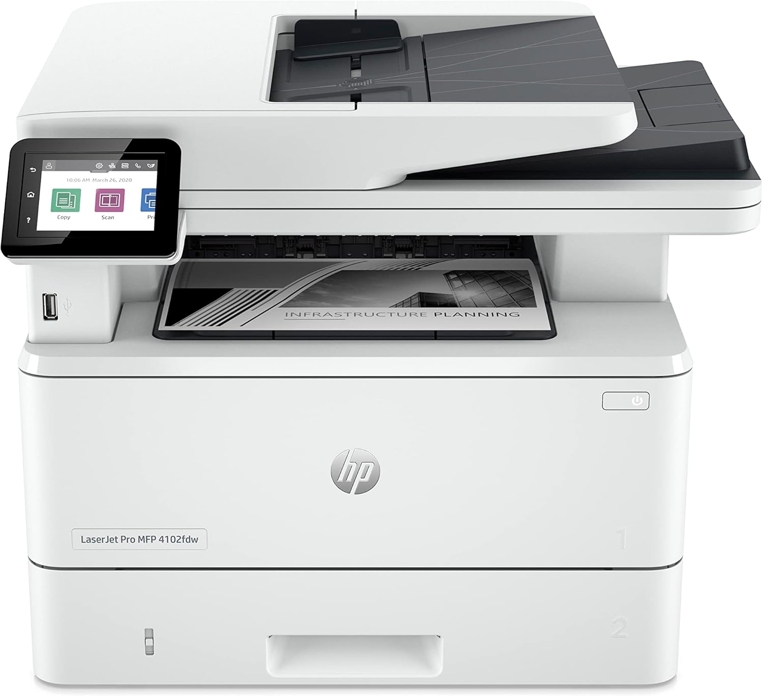 HP LaserJet Pro MFP 4102fdw Multifunktionsdrucker - Monochrom Laser mit bis zu 40 Seiten je Minute - WLAN Fax und automatischer Duplexdruck - Weiß mit Wolf Pro Security-Nestmyio