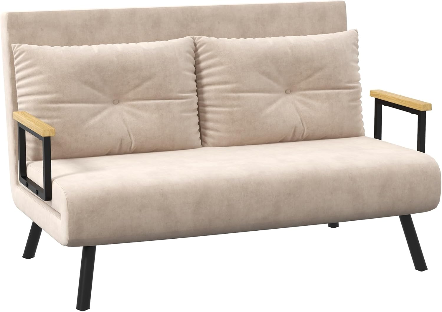 HOMCOM 4 in 1 Schlafsofa - Zweisitzer mit Schlaffunktion und fünfstufiger Rückenlehne - Klappbare Liegefläche 183 x 98,5 cm mit Lendenkissen - Beige in Samtoptik-Nestmyio