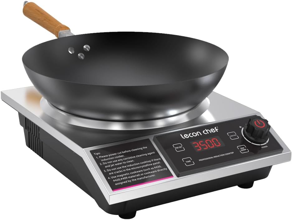 Induktionskochplatte mit Wok - Tragbares Einzelkochfeld mit 3500 Watt - 11 Temperatur und Leistungsstufen mit Timer - Schwarz aus Metall mit 60 kg Tragkraft-Nestmyio