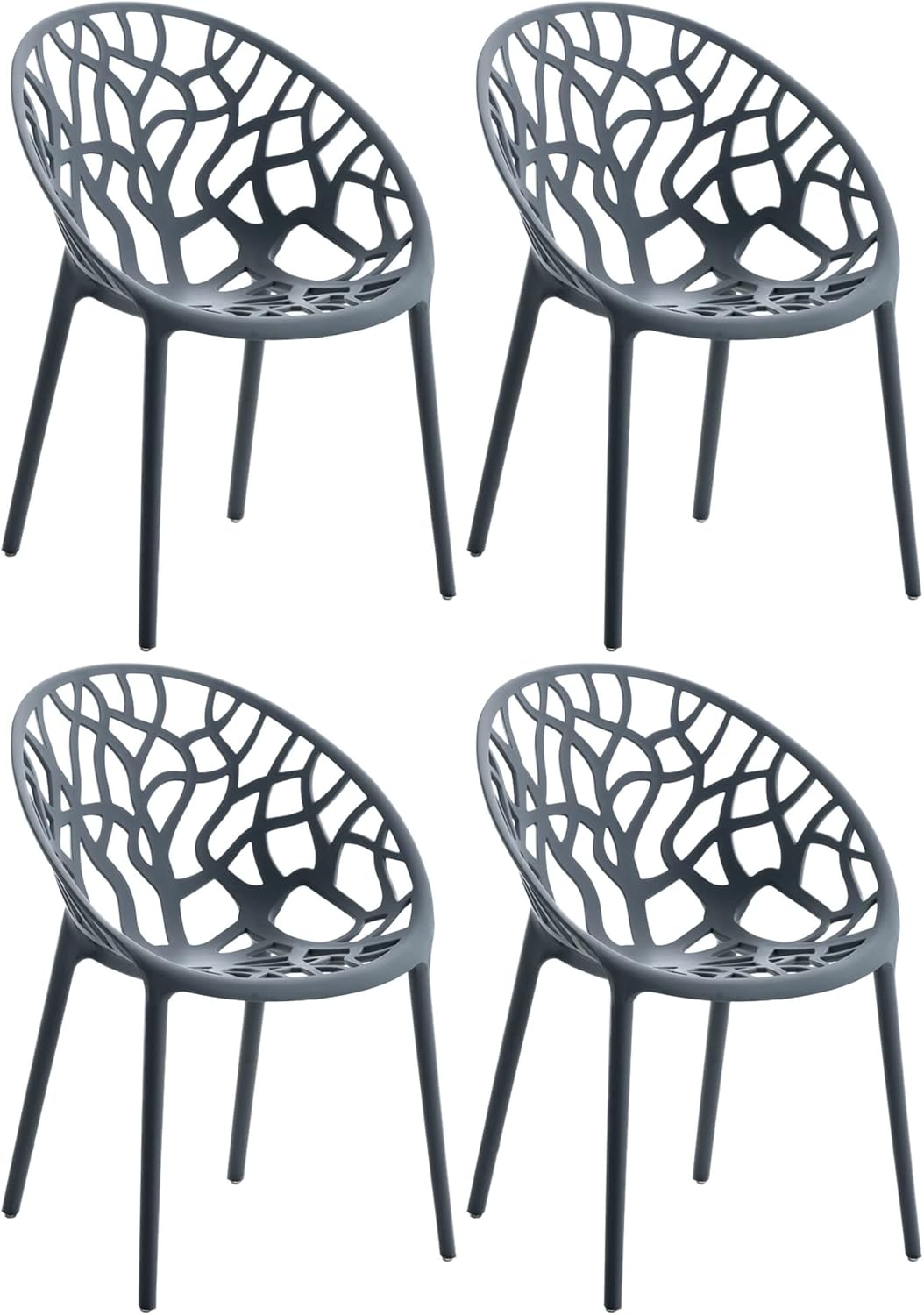 CLP Hope Gartenstuhl Set aus Kunststoff - Vier stapelbare Outdoor Sessel - Wetterfest UV beständig und pflegeleicht mit 59 x 60 x 80 Zentimetern - Anthrazit für Garten und Terrasse-Nestmyio
