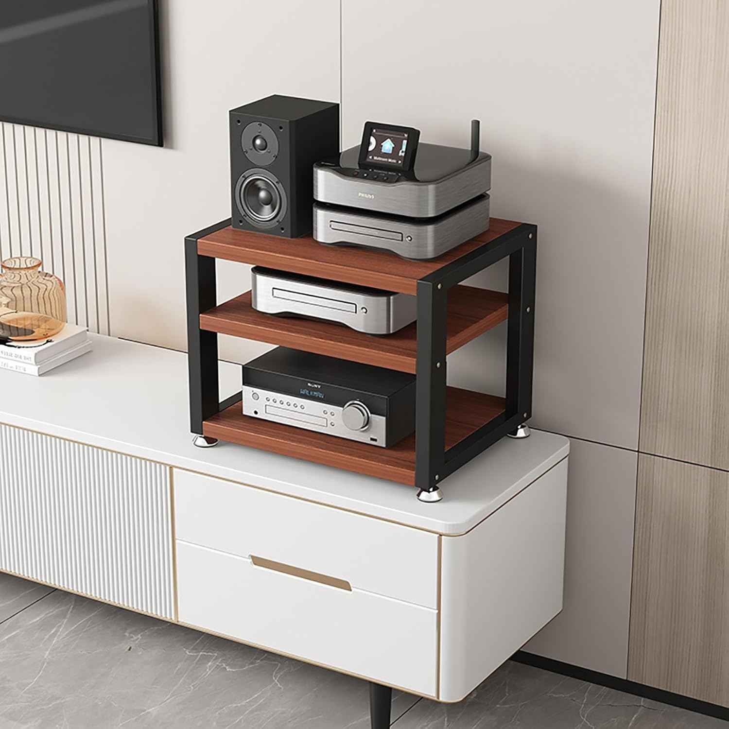 Tragbares Audio Regal - Kompaktes schwarzes Multiregal in rechteckiger Form - Ständer für Gaming Aufnahmen und Meetings - Für Wohnzimmer Büro und Medienbereich-Nestmyio