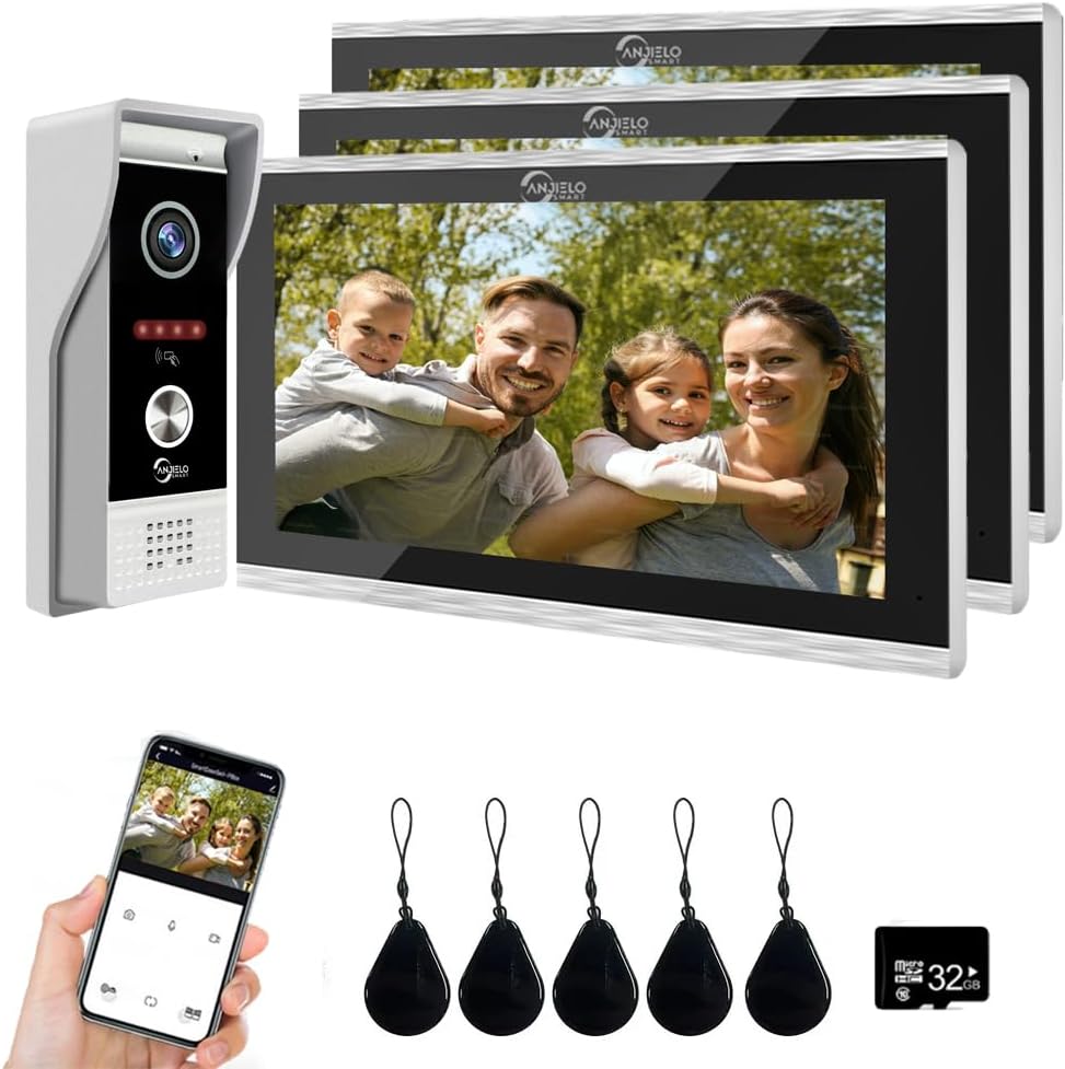 ANJIELO SMART TUYA Video Türsprechanlage - Zwei 1080p Türklingeln mit Kamera - 10 Zoll Touchscreen Nachtsicht und Bewegungserkennung - Kabelgebunden mit mehreren Entriegelungsmethoden-Nestmyio