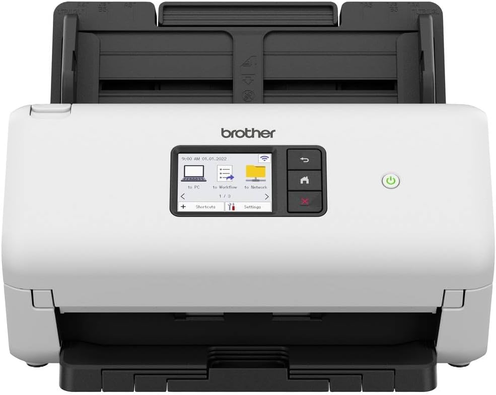 Brother ADS 4500W Dokumentenscanner - Duplex Scanner mit 600 dpi und 60 Blatt Einzug - WLAN LAN USB und Farb Touchscreen - Weiß mit 24 Bit Farbtiefe und 2 kg Gewicht-Nestmyio