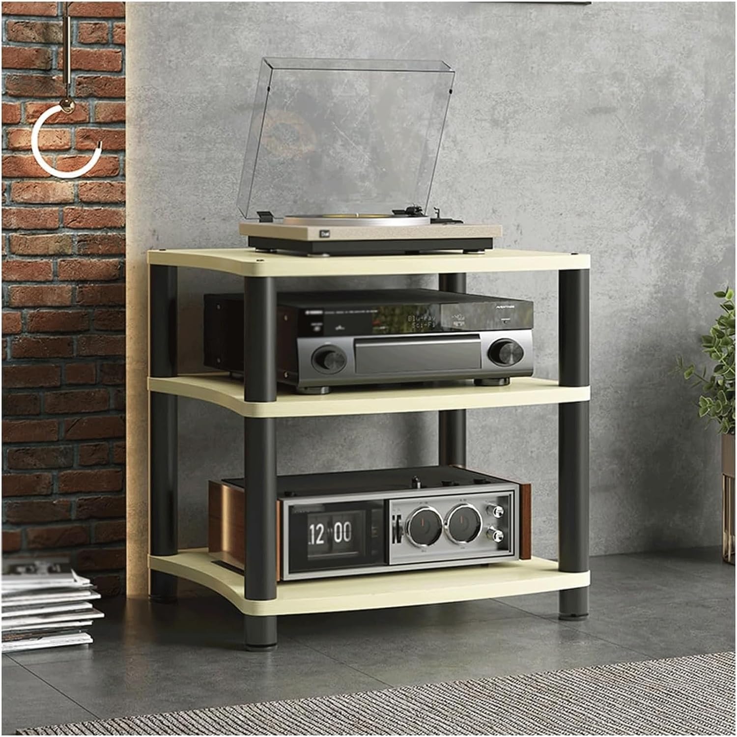 Audio Video Rack aus Holz - Dreistufiger Komponentenschrank für Mediengeräte - Moderner Audio Tower und Stereo Ständer - Naturfarben für Wohnzimmer Büro und Heimkino-Nestmyio