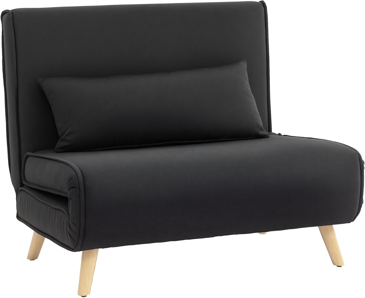 HOMCOM Schlafsessel mit Bettfunktion - Leinenimitat und Kautschukholz mit 25D Schaumstoff - Verstellbare Rückenlehne 94 x 78 x 80 cm - Schwarz für Wohn und Gästezimmer-Nestmyio