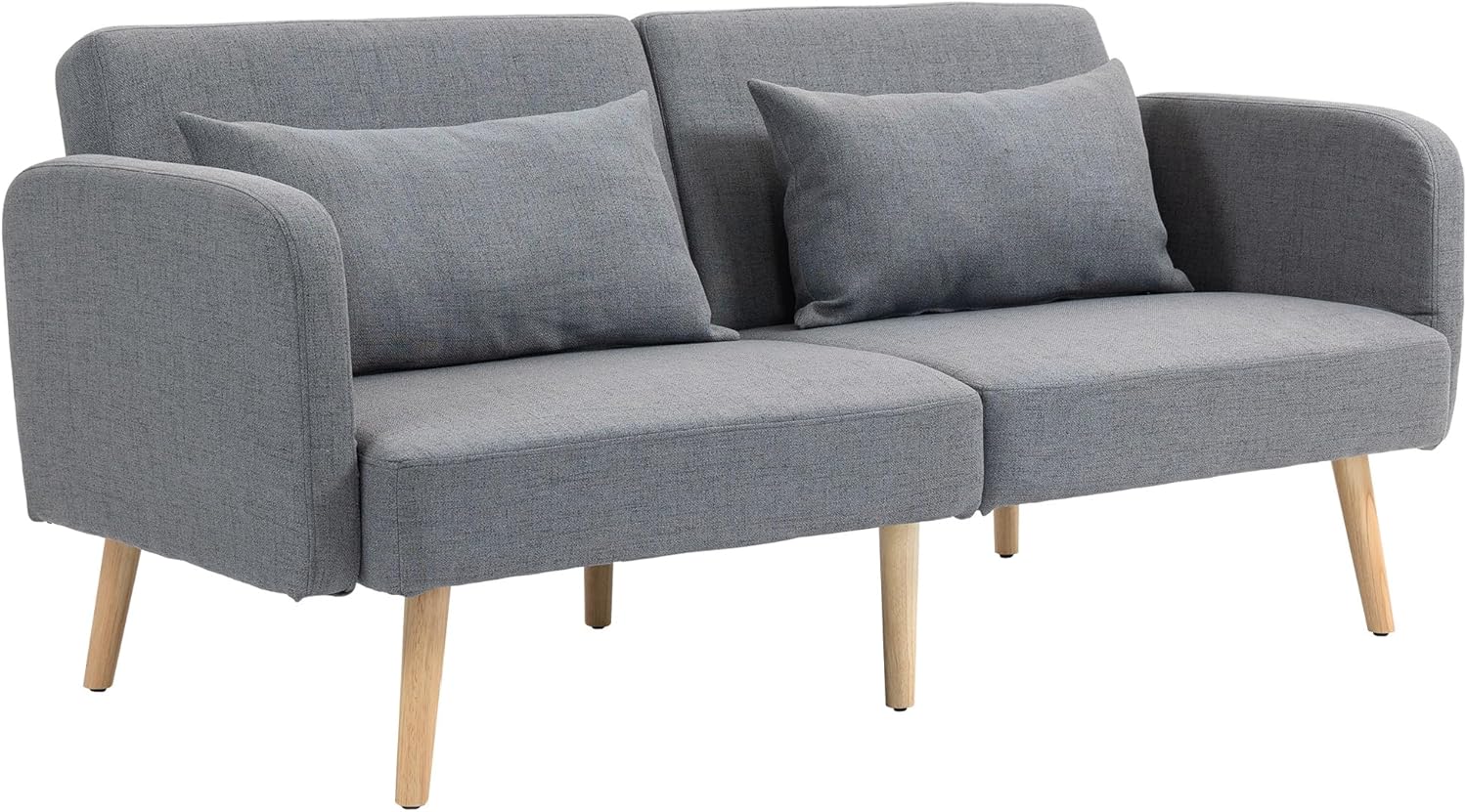 HOMCOM Schlafsofa mit Bettfunktion - Dreisitzer Klappsofa mit verstellbarer Rückenlehne - Zwei Wurfkissen und Maße 170 x 83 x 80 cm - Grau für Wohn und Schlafzimmer-Nestmyio