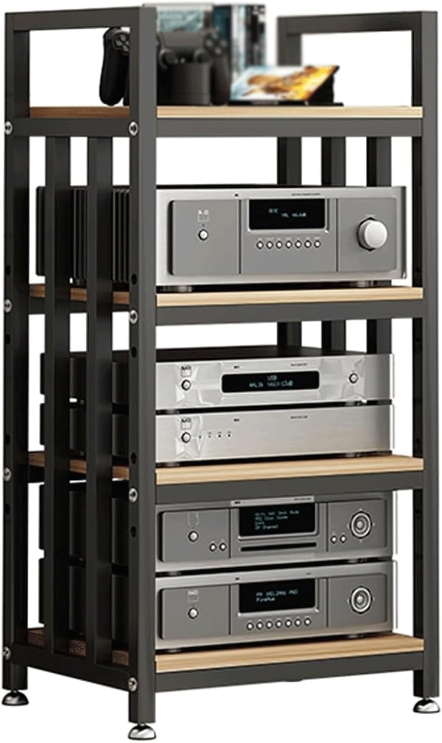 Audio Rack mit 4 Ebenen - Medienständer aus Holz mit verstellbaren Regalböden - Offenes Audio Video Regalsystem - Für Stereoanlage Heimkino und Wohnzimmer-Nestmyio