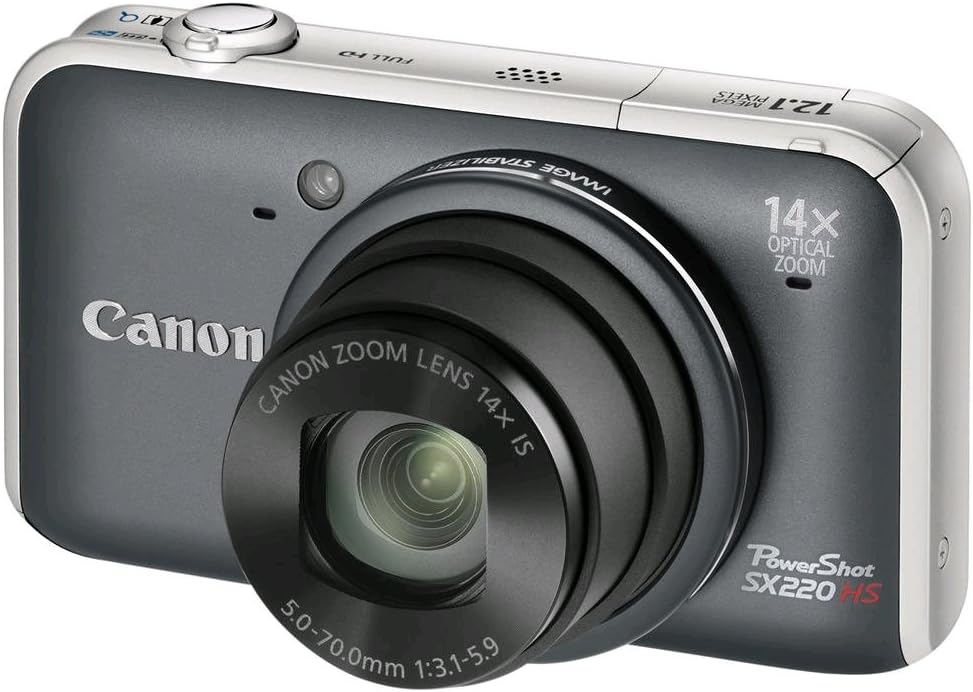 Canon PowerShot SX220 HS Digitalkamera - 12 MP CMOS Sensor und 14 fach optischer Zoom - Full HD mit Bildstabilisierung und 3 Zoll Display - Grau-Nestmyio