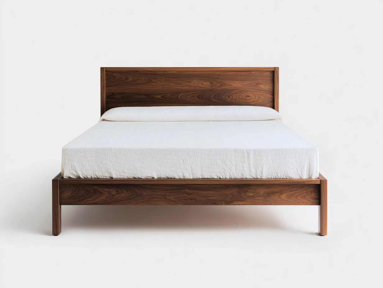 Doppelbett Nussbaumholz 208x166x96 cm - Dunkelbraun - Schlafzimmerbett mit geradem Kopfteil-Nestmyio