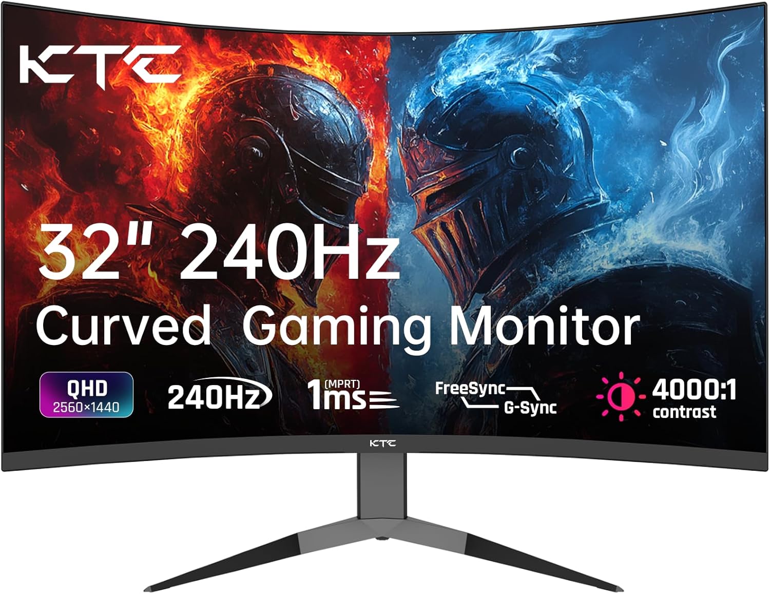 KTC Curved Gaming Monitor - 32 Zoll WQHD mit 2560 x 1440 und 1000R - 240 Hz 1 ms Adaptive Sync und 4000 zu 1 Kontrast - DisplayPort HDMI VESA Neigungsverstellung-Nestmyio