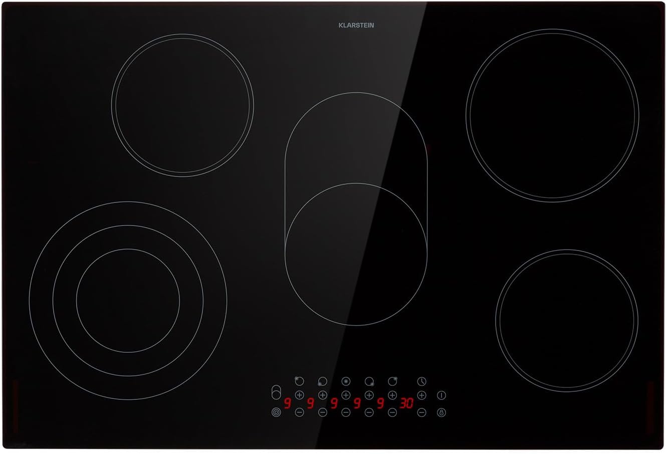 Klarstein Glaskeramikkochfeld - 77 x 52 cm mit fünf Kochzonen und 8500 Watt - Boost Funktion und digitale Bedienung - Schwarz für moderne Einbauküchen-Nestmyio