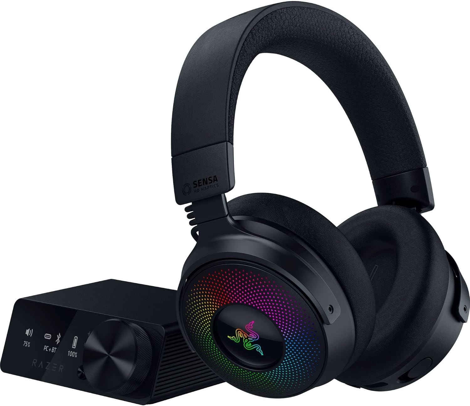 Razer Kraken V4 Pro Gaming Headset - Kabellos mit HyperSpeed und Bluetooth - Sensa HD Haptik THX Spatial Audio und OLED Control Hub - Schwarz mit 40 mm Treibern-Nestmyio
