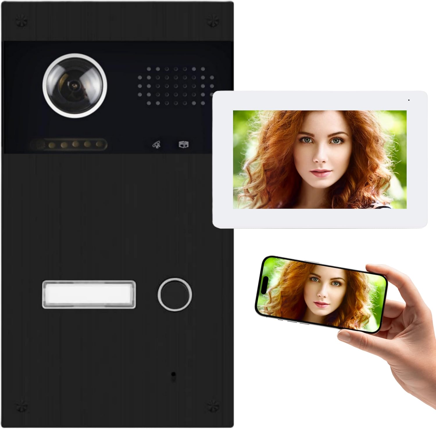 EDELEINLASS IC1 Video Türsprechanlage - Full HD Kamera mit 170 Grad Weitwinkel und Nachtsicht - 7 Zoll Touchscreen mit App - Mattschwarz Unterputz und 2 Draht-Nestmyio