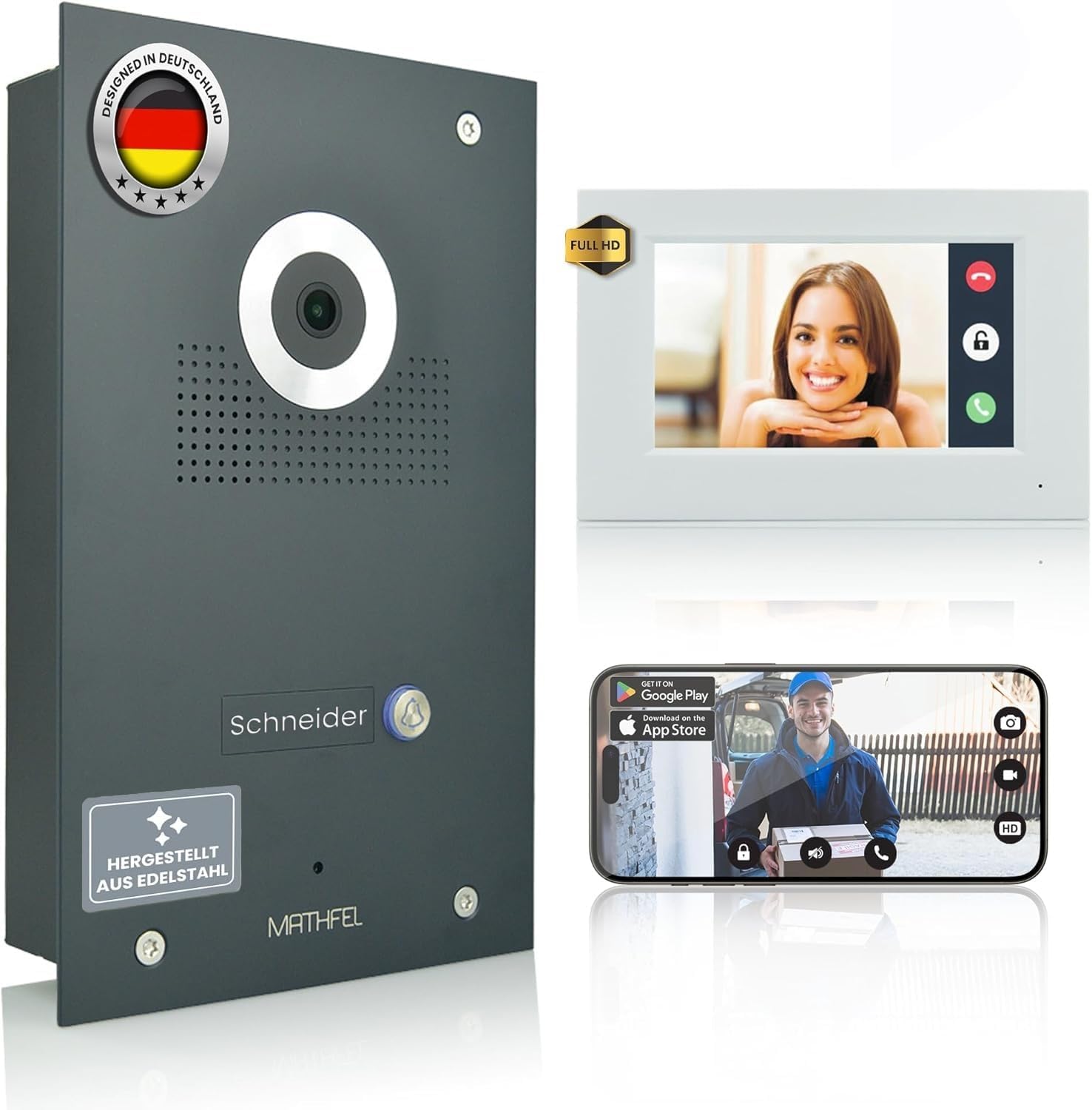 Mathfel IP Video Türsprechanlage - Unterputzsystem für Einfamilienhaus mit 7 Zoll Monitor - Full HD Kamera Nachtsicht und 170 Grad - WLAN App Steuerung für Außenbereich-Nestmyio