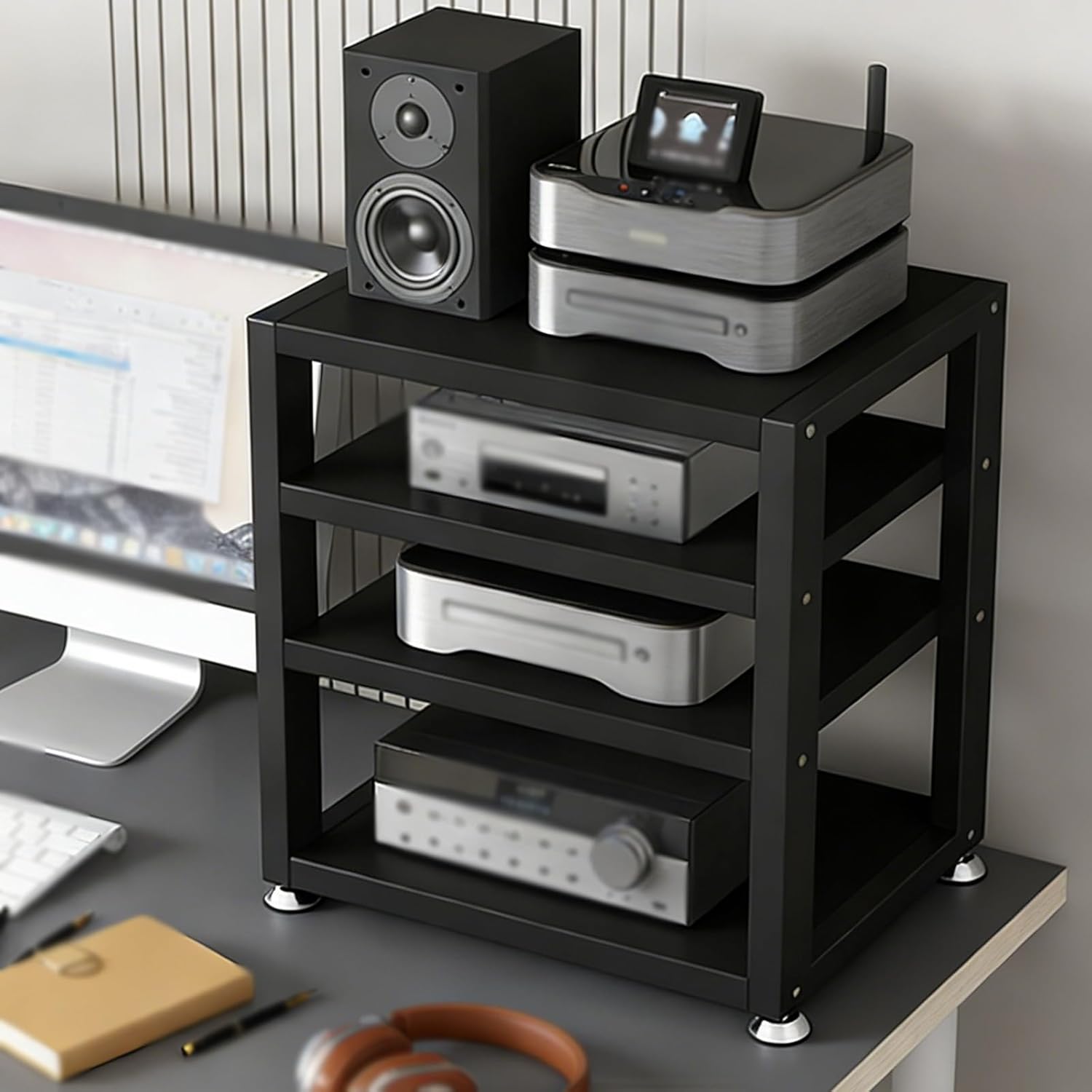 YLLFFLL Kleines HiFi Tischregal - Stereo Komponenten Ständer mit zwei bis vier Ebenen - Stapelbarer Regal Organizer für Büro und Schreibtisch - Kompakte Aufbewahrung in Farbausführung 2-Nestmyio