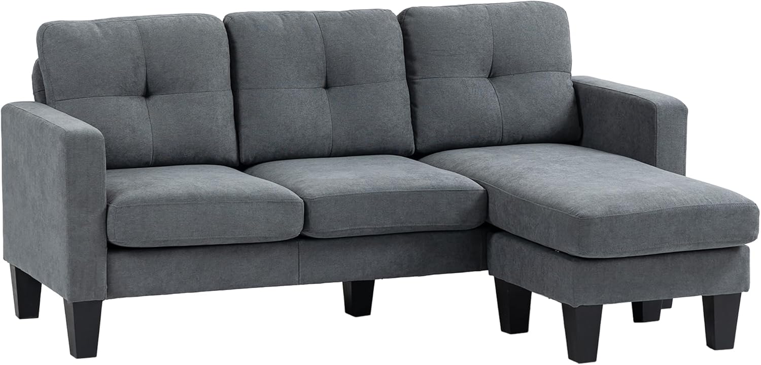 HOMCOM Ecksofa mit Chaiselongue - Dreisitzer in L Form mit umkehrbarer Ausrichtung - Federkern Stahlrahmen und Leinenoptik bei 186 x 130 x 84 cm - Dunkelgrau-Nestmyio