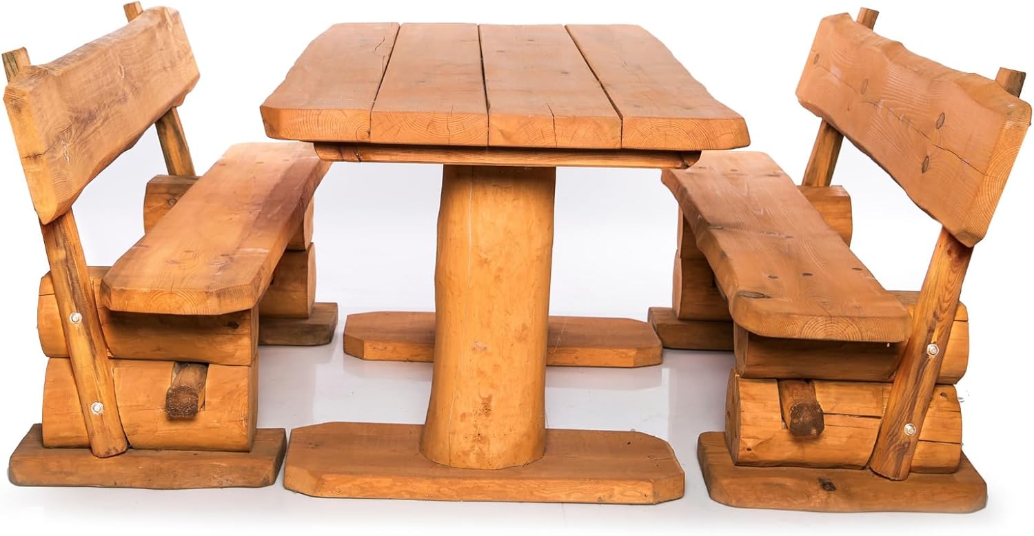 Rustikale Gartengarnitur aus Kiefernholz - Massive Sitzgruppe mit 200 cm Länge - Mit Holzschutzlasur behandelt und 280 kg schwer - Braun für Garten Terrasse-Nestmyio