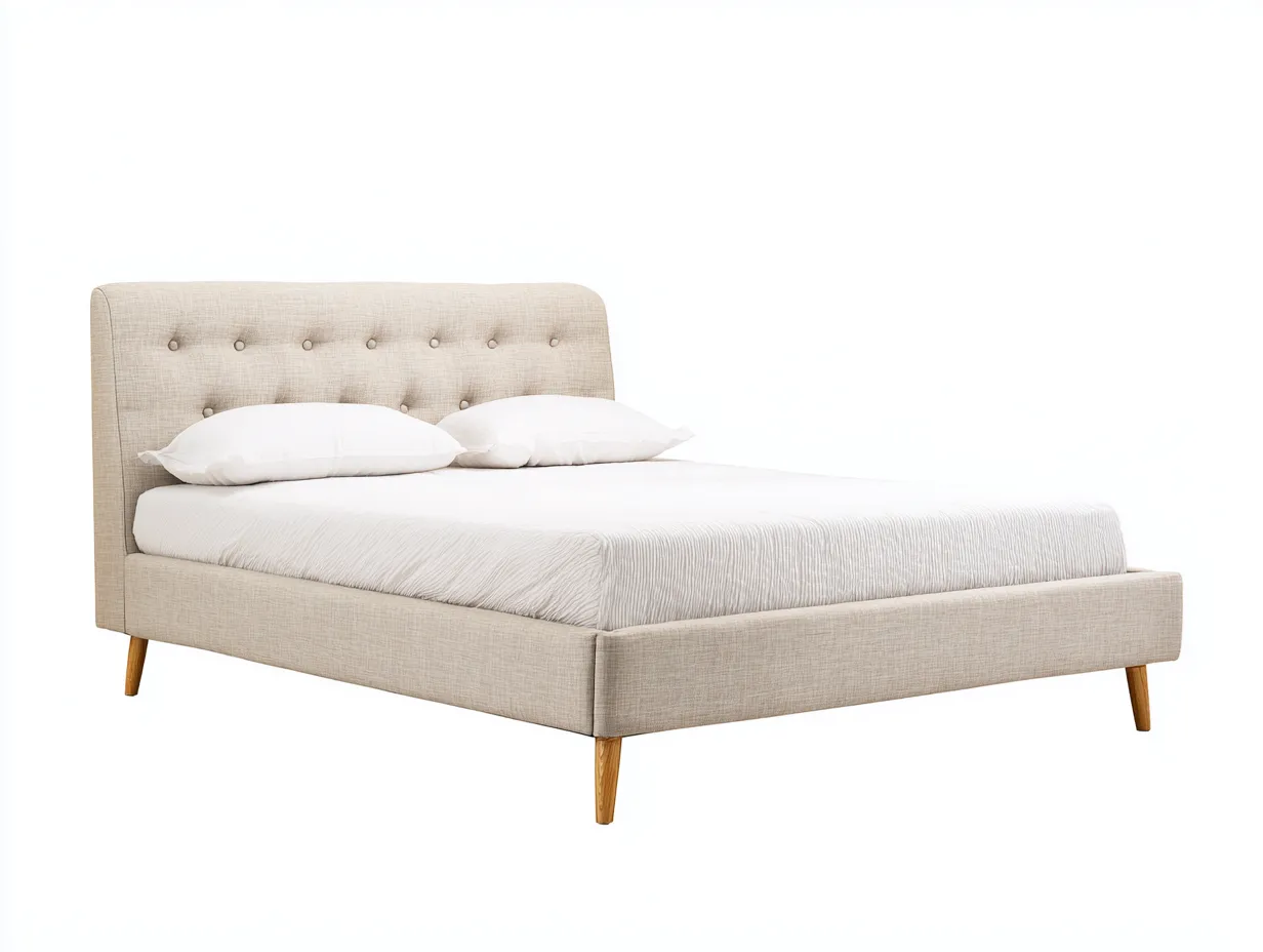 Doppelbett Stoff 210x168x105 cm - beige und Eichefarben - Polsterbett für Schlafzimmer mit Knopfheftung-Nestmyio
