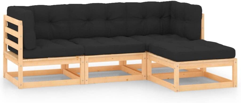 vidaXL Garten Lounge Set aus Kiefernholz - 4 teilige modulare Sitzgruppe - Sofa mit Kissen und 54,4 kg - Natur Anthrazit für Garten Terrasse Balkon-Nestmyio