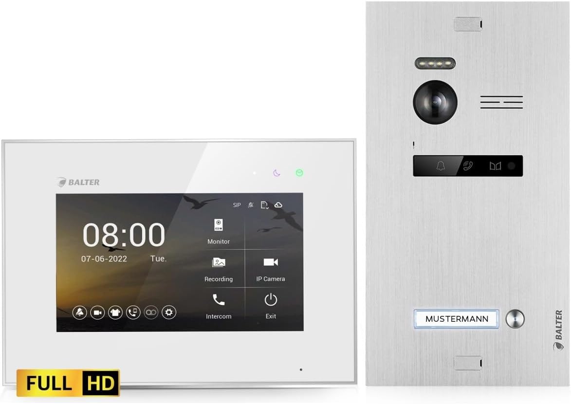 SCHUTZER Balter EVO HD Türsprechanlage - Für Einfamilienhaus mit 7 Zoll Monitor - Full HD Kamera Nachtsicht und Bewegungssensor - 2 Draht System mit Türöffner-Nestmyio