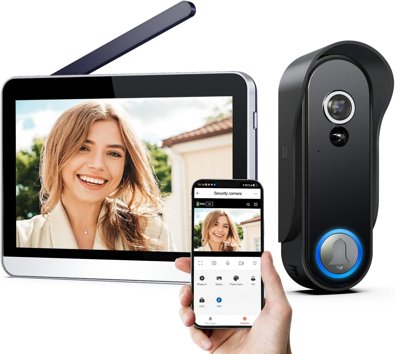 7 Zoll WLAN Video Türsprechanlage - 1080p Kamera mit 160 Grad Weitwinkel und Nachtsicht - PIR Bewegungssensor mit lokaler Aufnahme - Tuya App und 2,4 GHz WLAN-Nestmyio