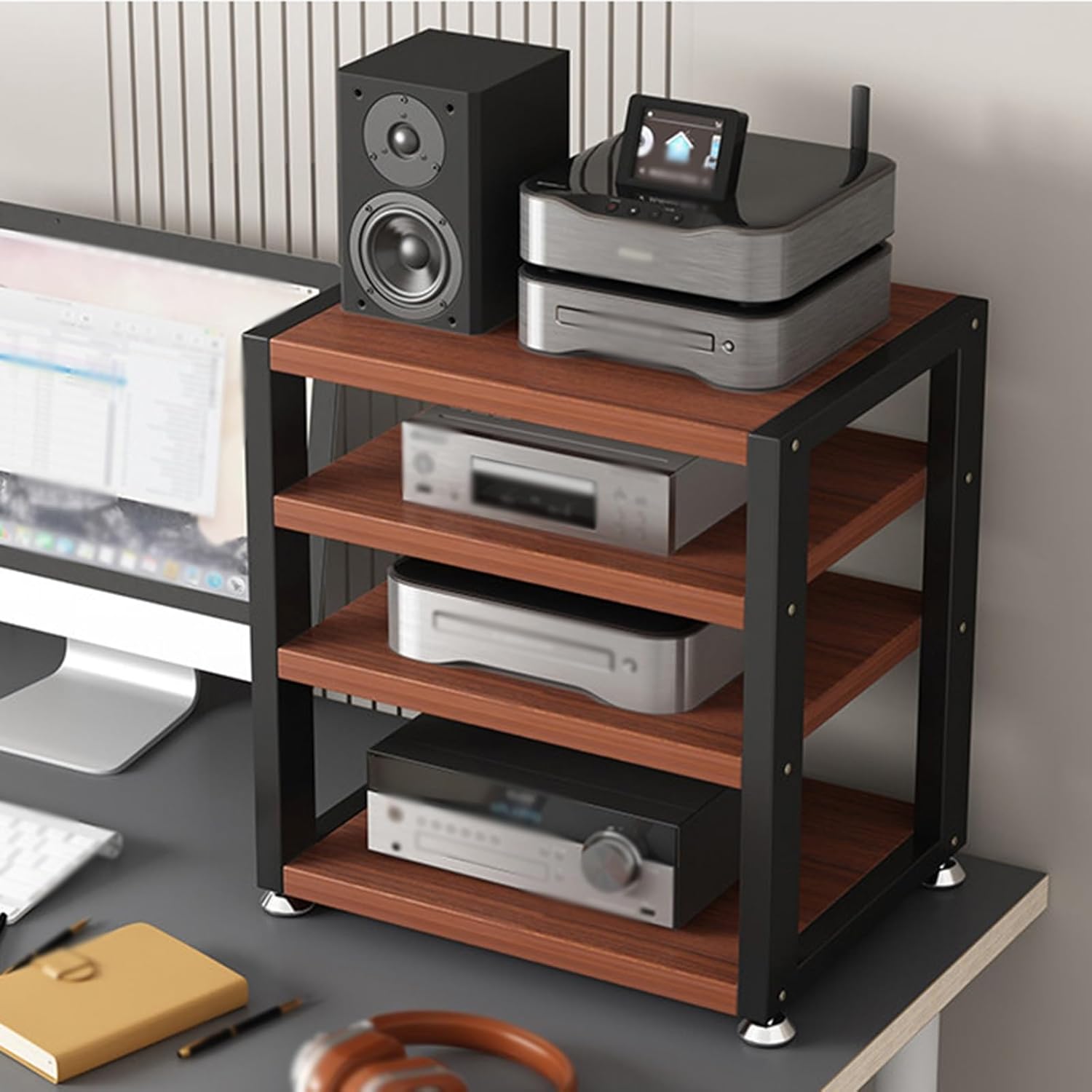 YLLFFLL Offenes HiFi Regal - Tischständer mit zwei bis vier Ebenen - Aufrechter Stereo Schrank für Audio Komponenten - Für Schreibtisch und Aufstellung unter dem Tisch-Nestmyio