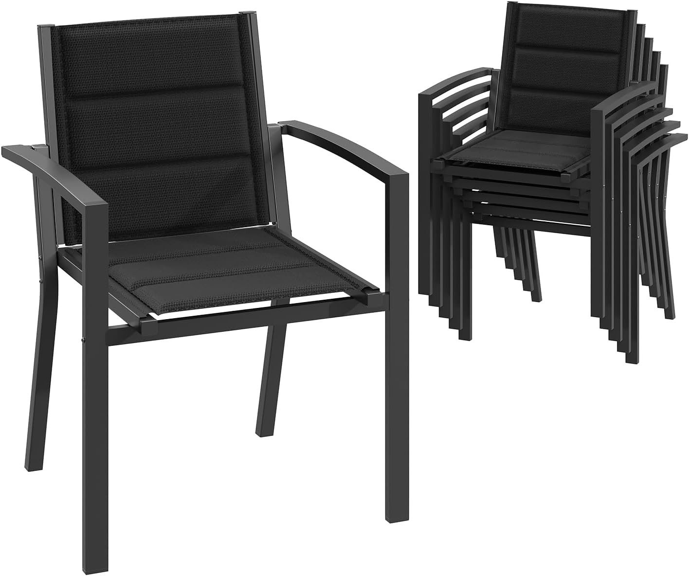 JUMMICO Garten Stapelstühle im 6er Set - Aluminiumstühle mit Armlehnen und Baumwollsitz - 48,5 x 60 x 82,5 cm je Stuhl - Dunkelgrau für Balkon Terrasse Garten-Nestmyio