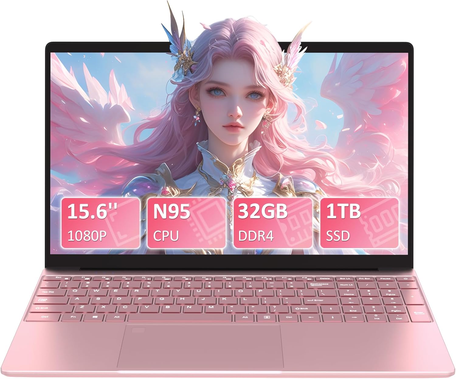 15,6 Zoll Full HD Laptop T152A - Intel N95 Quad Core bis 3,4 GHz - 32 GB DDR4 RAM und 1 TB SSD - Windows 11 Pro Fingerabdruck Rosa-Nestmyio