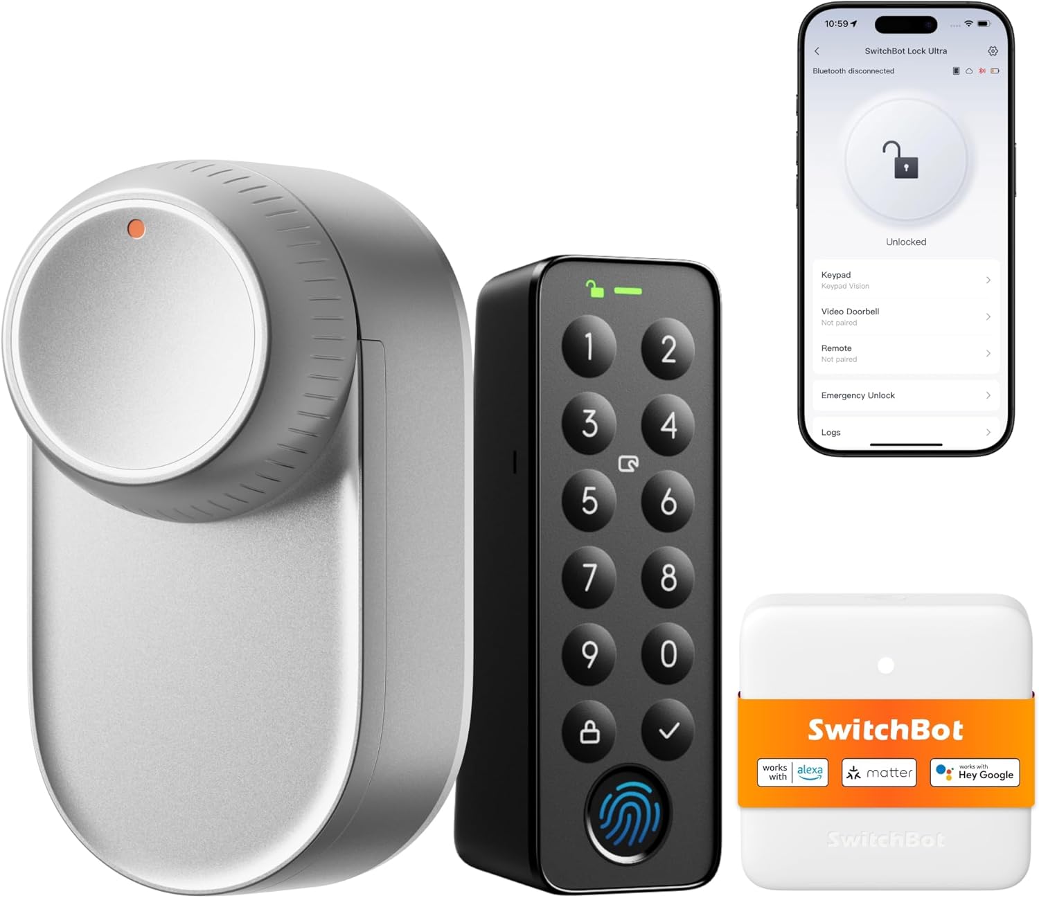 SwitchBot Smart Lock Ultra - Elektronisches Türschloss mit Touchscreen Tastatur - App Fingerabdruck Code Alexa Google und Matter - Silber für Smartphone Tablet und PC-Nestmyio