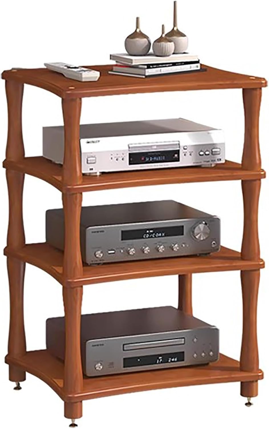 Audio Rack und Plattenspielerständer - 4 Ebenen aus Holz in Trapezform - Eckregal für Stereoanlage TV Box und WLAN Router - Für Wohnzimmer und Medienraum-Nestmyio