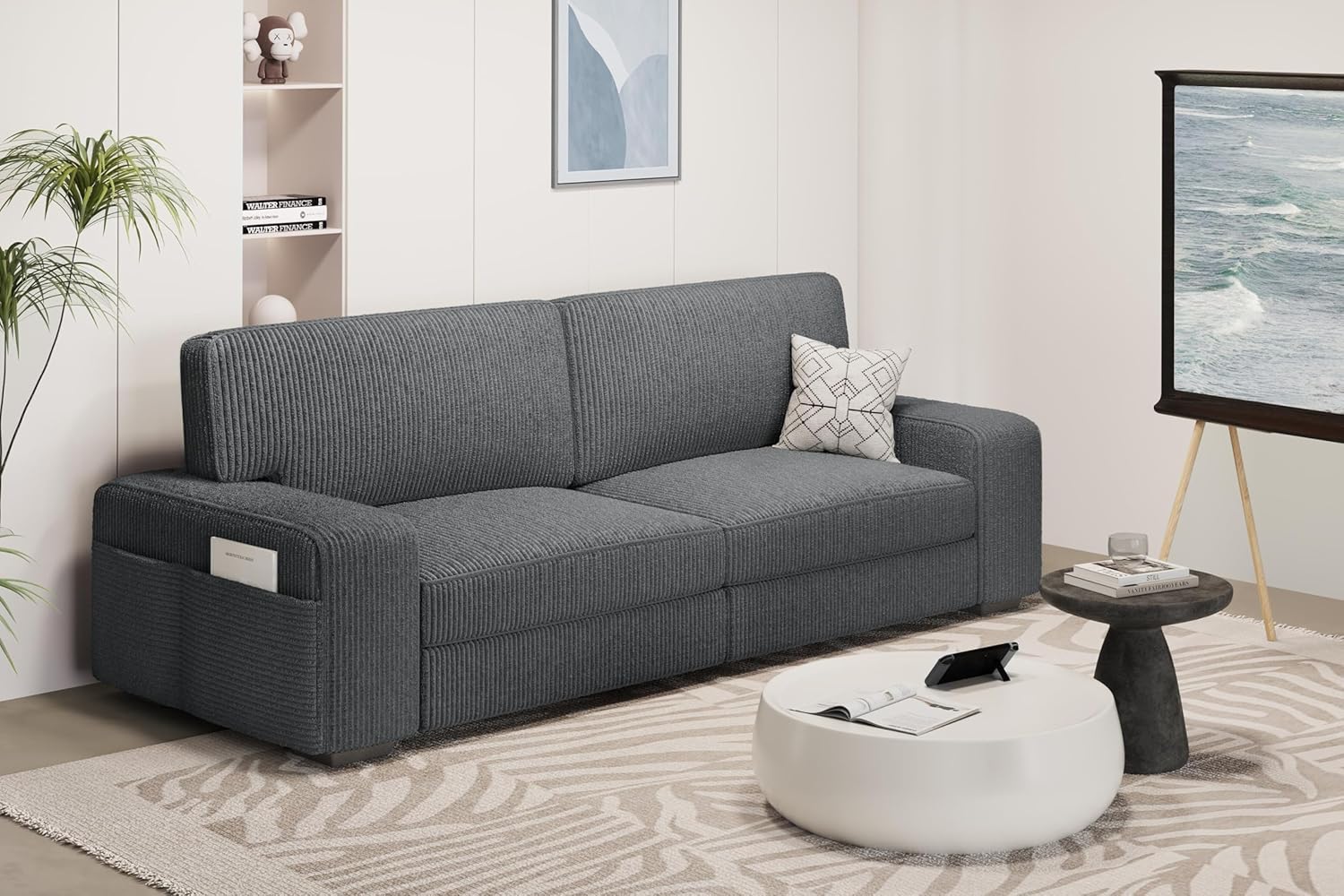 Yaheetech Zweisitzer Cordsofa - Polstersofa mit abnehmbaren Kissen und Rückenlehnen - Breite Armlehnen und Maße 212 x 81 x 83 cm - Dunkelgrau für Wohn Schlaf und Spielzimmer-Nestmyio