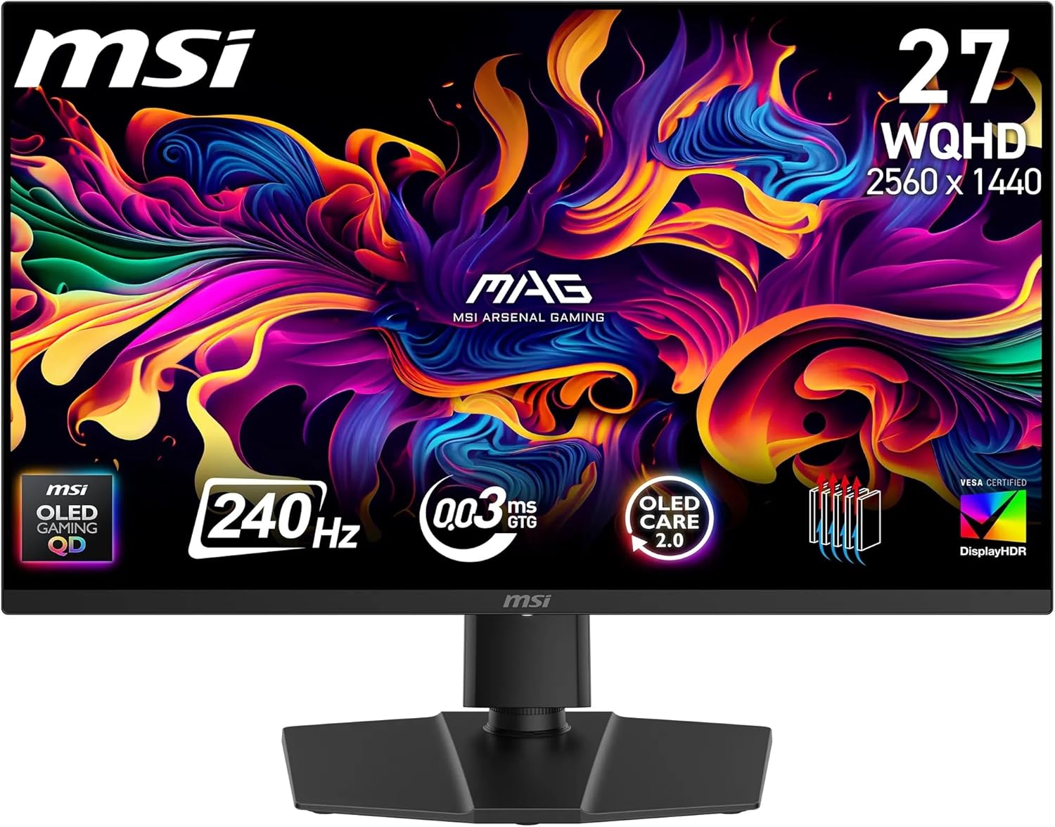 MSI MAG 273QP QD OLED X24 Monitor - 26,5 Zoll WQHD mit 2560 x 1440 - 240 Hz 0,03 ms DCI P3 DisplayHDR True Black 400 - HDMI 2.1 DisplayPort 1.4a-Nestmyio