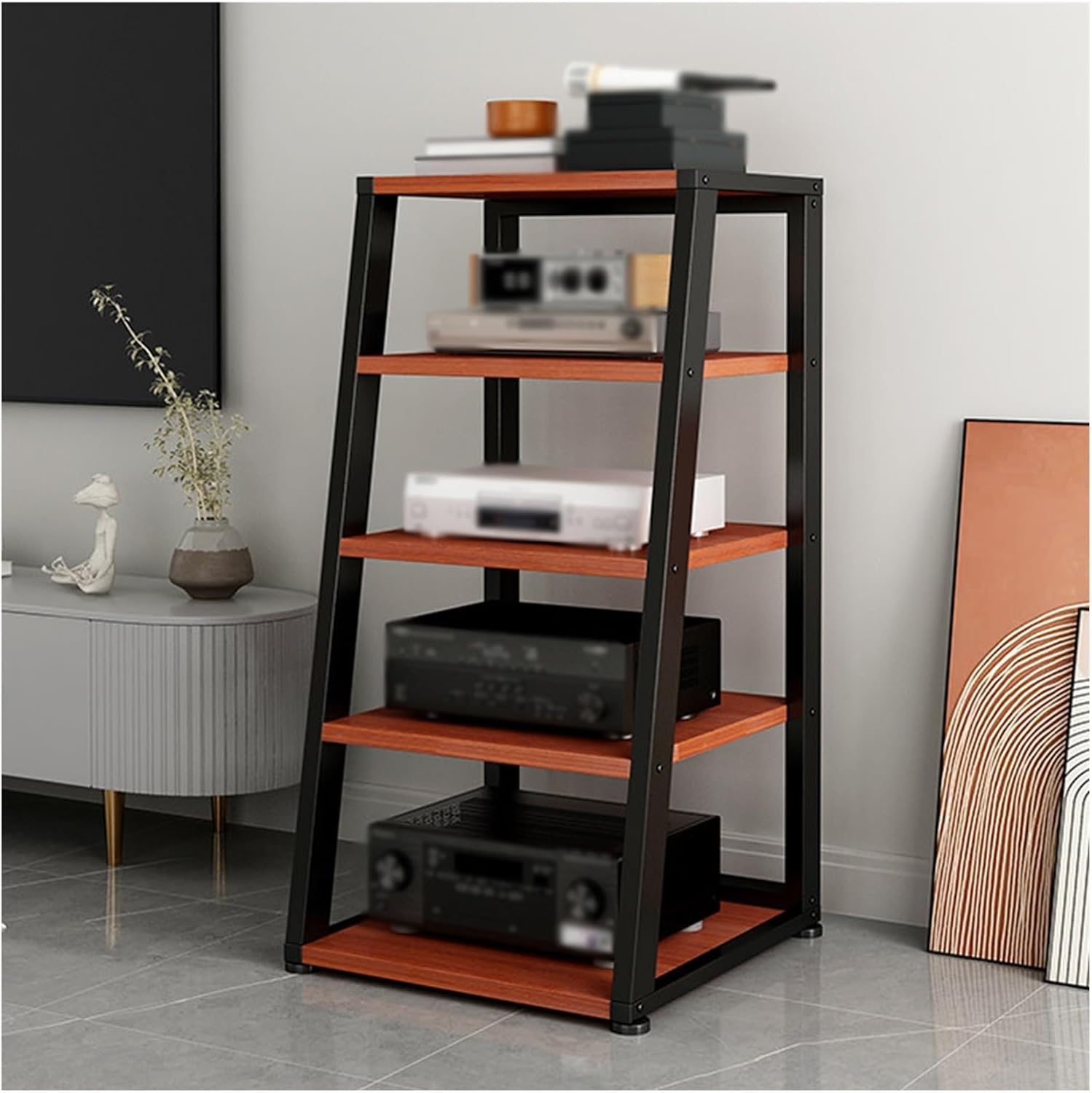 YLLFFLL Vintage HiFi Regal - Offenes Stereo Rack mit zwei bis fünf stapelbaren Ebenen - Geräteständer mit Fußpolstern und 14 kg Verpackungsgewicht - Für Audio und Videokomponenten-Nestmyio