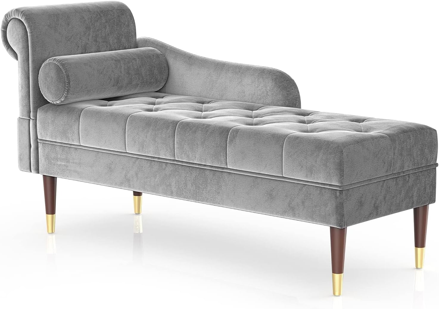 Vesgantti Chaiselongue aus Samt - Recamiere mit linker Armlehne und Lendenkissen - 149,5 x 54 x 76 cm bis 200 kg - Grau für Wohnzimmer Schlafzimmer Büro-Nestmyio