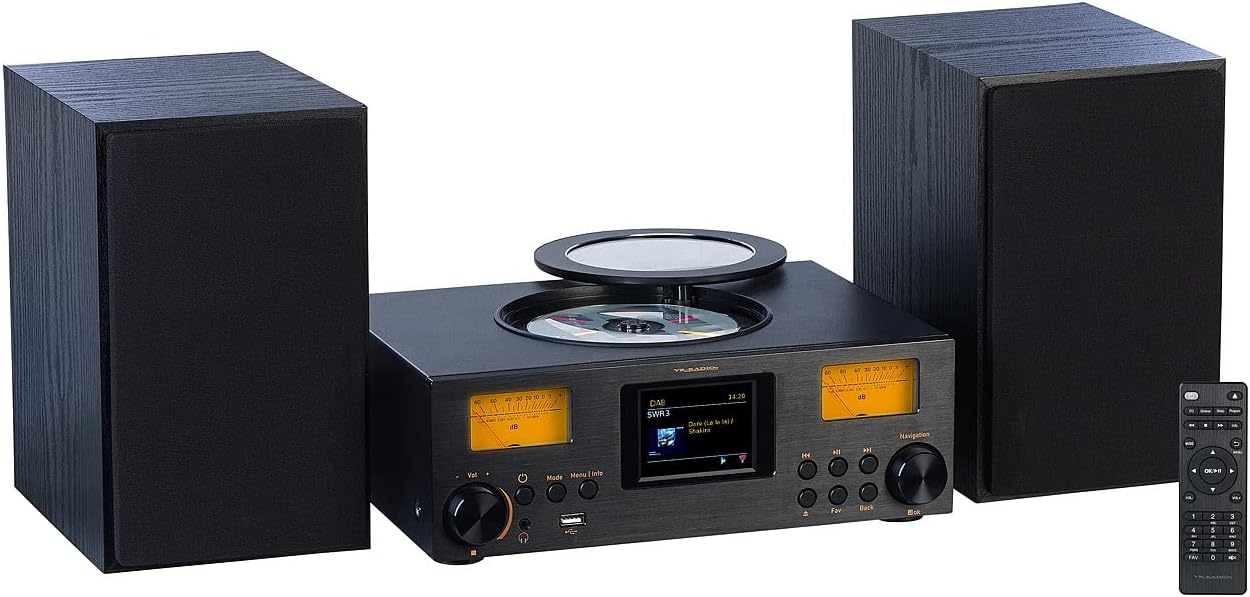 VR Radio Micro HiFi Anlage - Webradio DAB CD und Bluetooth Wiedergabe - 300 Watt Stereoanlage mit WLAN USB und AUX - Schwarz mit App Steuerung und Fernbedienung-Nestmyio