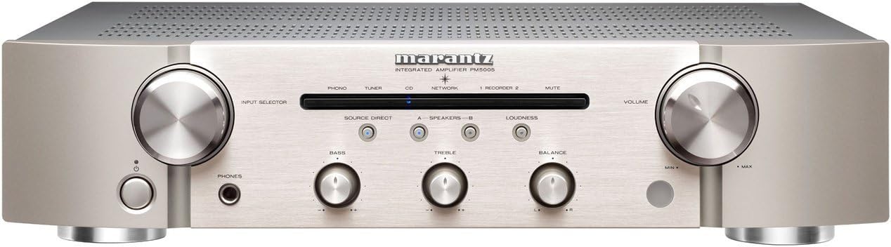 Marantz PM6005 Stereo Verstärker - 2 x 60 W Ausgangsleistung - Integrierter DAC Modus für digitale Audioquellen - Silbergold im kompakten HiFi Format-Nestmyio
