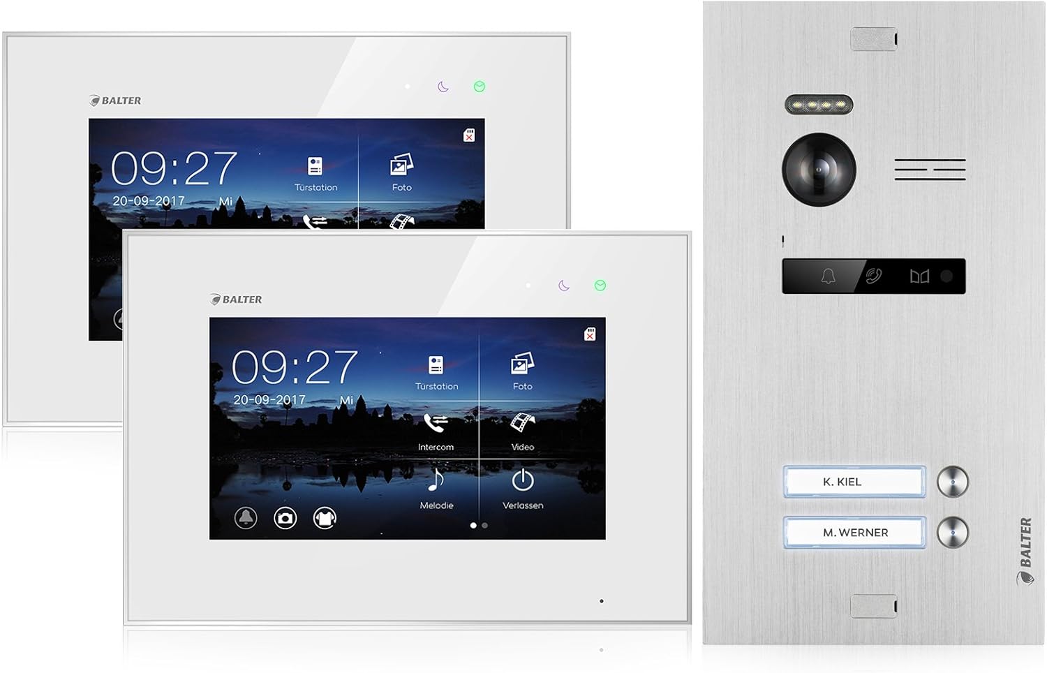 Balter EVO Video Türsprechanlage - Set für Zweifamilienhaus mit zwei 7 Zoll Touchscreens - 150 Grad Weitwinkelkamera und Zwei Wege Audio - 2 Draht Bus-Nestmyio