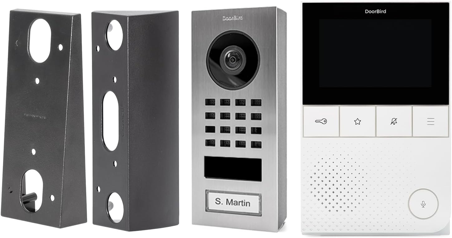 DoorBird D11 Home Set - Video Türsprechanlage aus Edelstahl V2A mit HD Kamera - Weiße Innenstation mit Wandmontageadaptern - Zwei Wege Audio Nachtsicht Bewegungssensor-Nestmyio