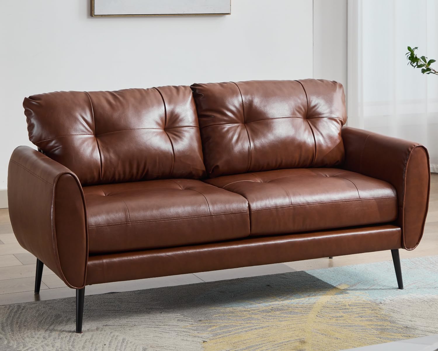 GRAVFORCE Präguno Zweisitzer Sofa - Kleine Kunstleder Couch mit 154 x 71 x 78 cm - Sitzhöhe 43 cm und einfache Montage - Braun für Wohnzimmer Büro und Gästezimmer-Nestmyio