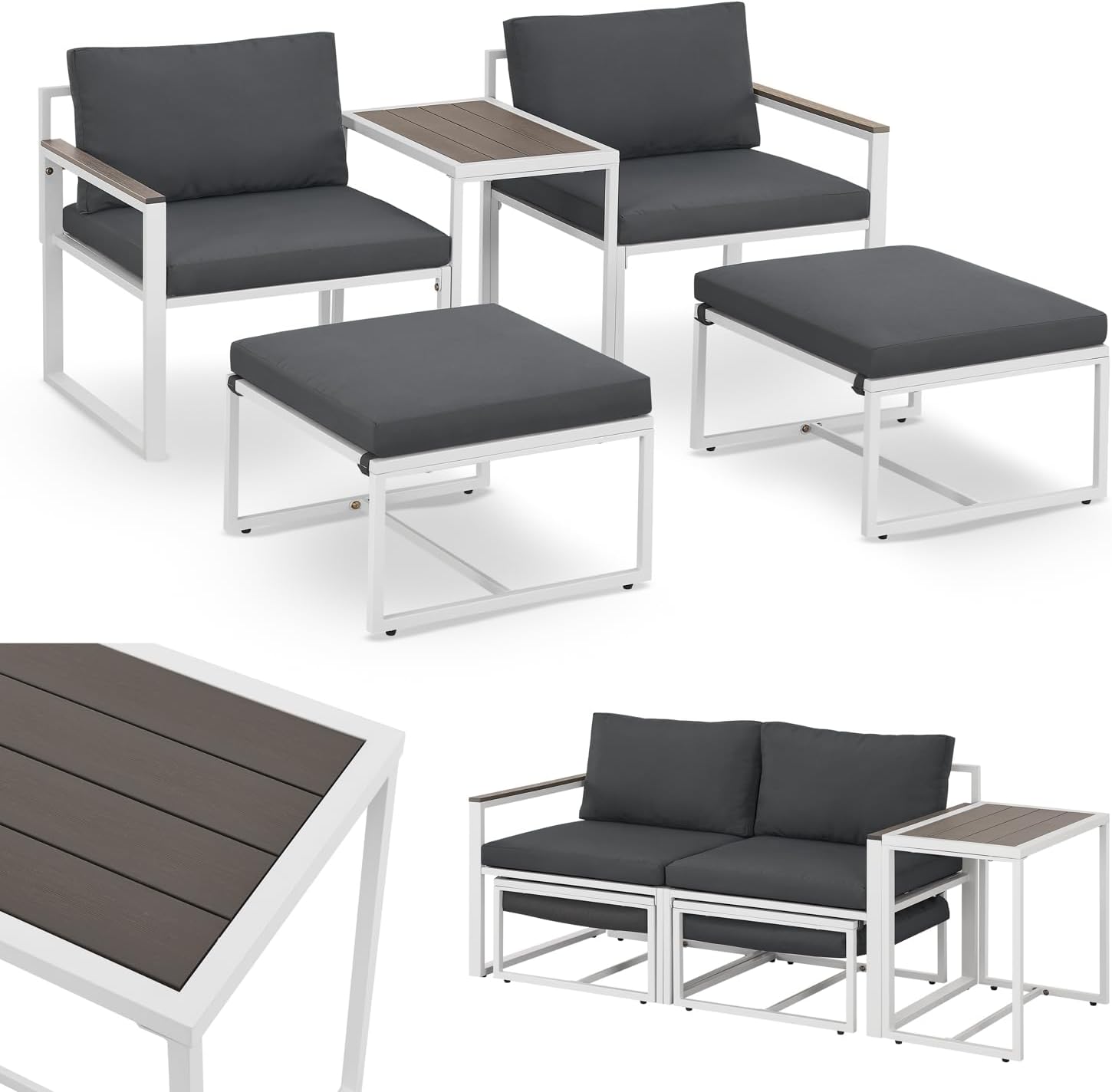 Juskys Gartenmöbel Sofa Set Bari - 5 teiliges Metall Lounge Set mit Tisch und Polstern - Graue Sitzgruppe mit 25 kg Gewicht - Für kleinen Balkon Garten und Terrasse-Nestmyio
