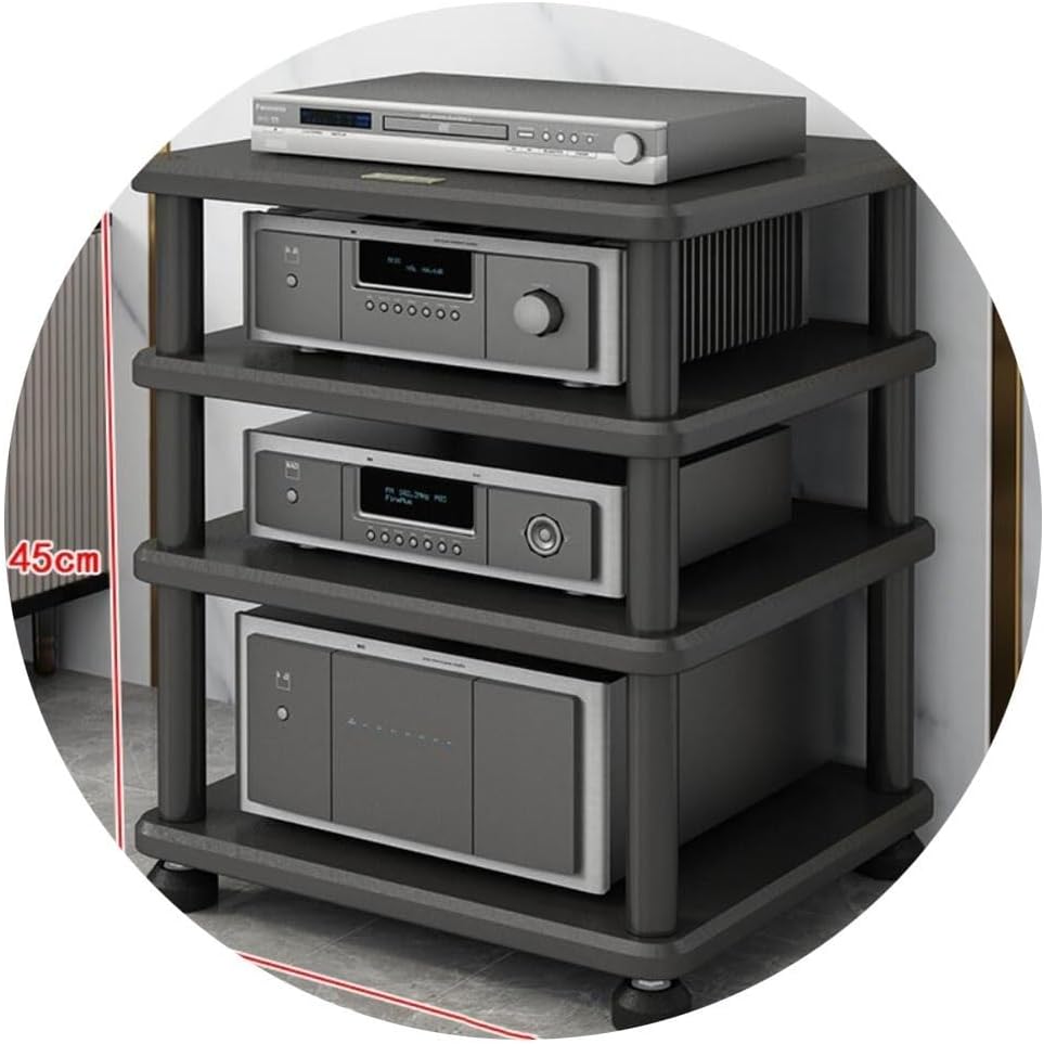MollyYou HiFi Audioschrank - 4 Ebenen aus hochdichtem MDF - Audio Rack 40 x 35 x 45 cm für DAC und Verstärker - Schwarz für Wohnzimmer und Musikraum-Nestmyio