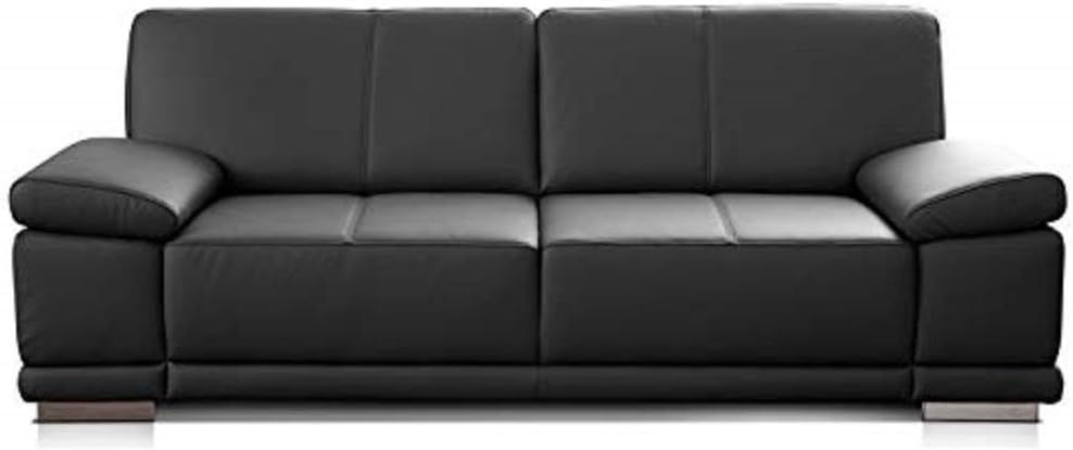 CAVADORE Corianne Ledersofa - 3 Sitzer Echtledercouch mit verstellbaren Armteilen - 217 x 99 x 80 cm mit moderner Polsterung - Schwarz für Wohnzimmer-Nestmyio