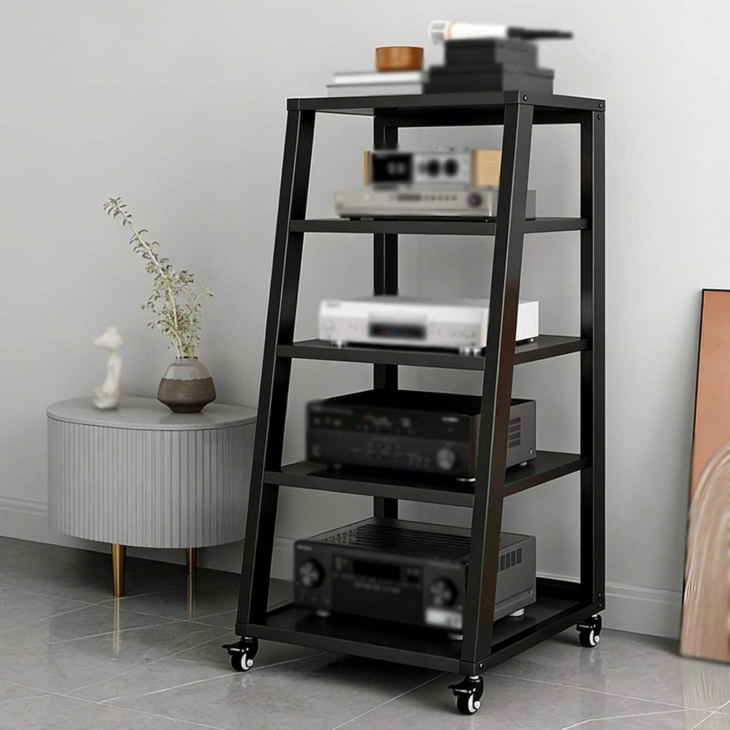 YLLFFLL HiFi Rack mit Rollen - Robuster Stereo Systemschrank mit zwei bis fünf Ebenen - Mobiler Geräteständer für Audio Video und Mediengeräte - Verpackungsgewicht etwa 13 kg-Nestmyio