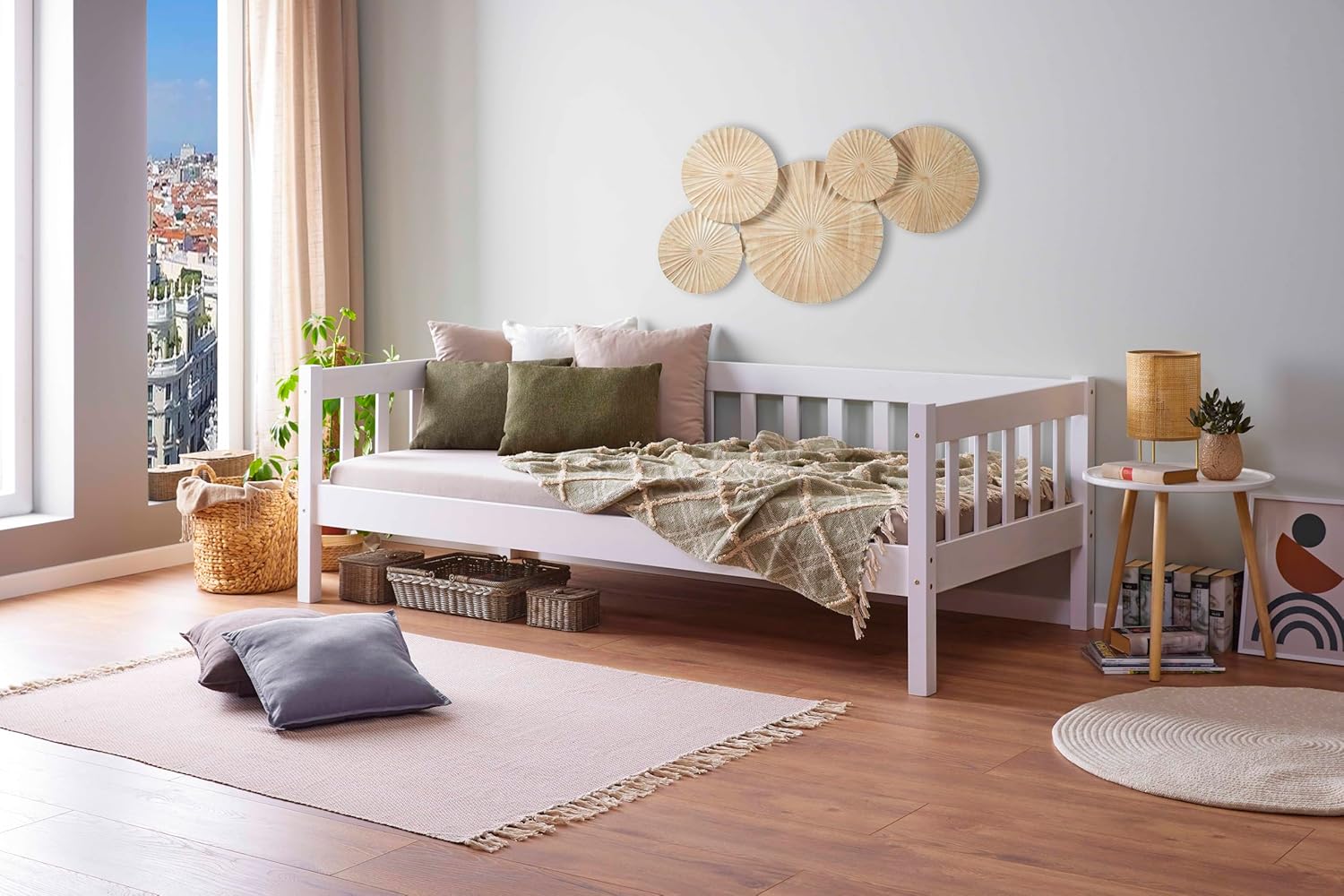 Inter Link Sintro Sofabett - Tagesbett aus massiver Kiefer mit 90 x 200 cm Liegefläche - Inklusive Lattenrost und weiß lackiert - Modernes Gästebett für Wohn und Schlafzimmer-Nestmyio