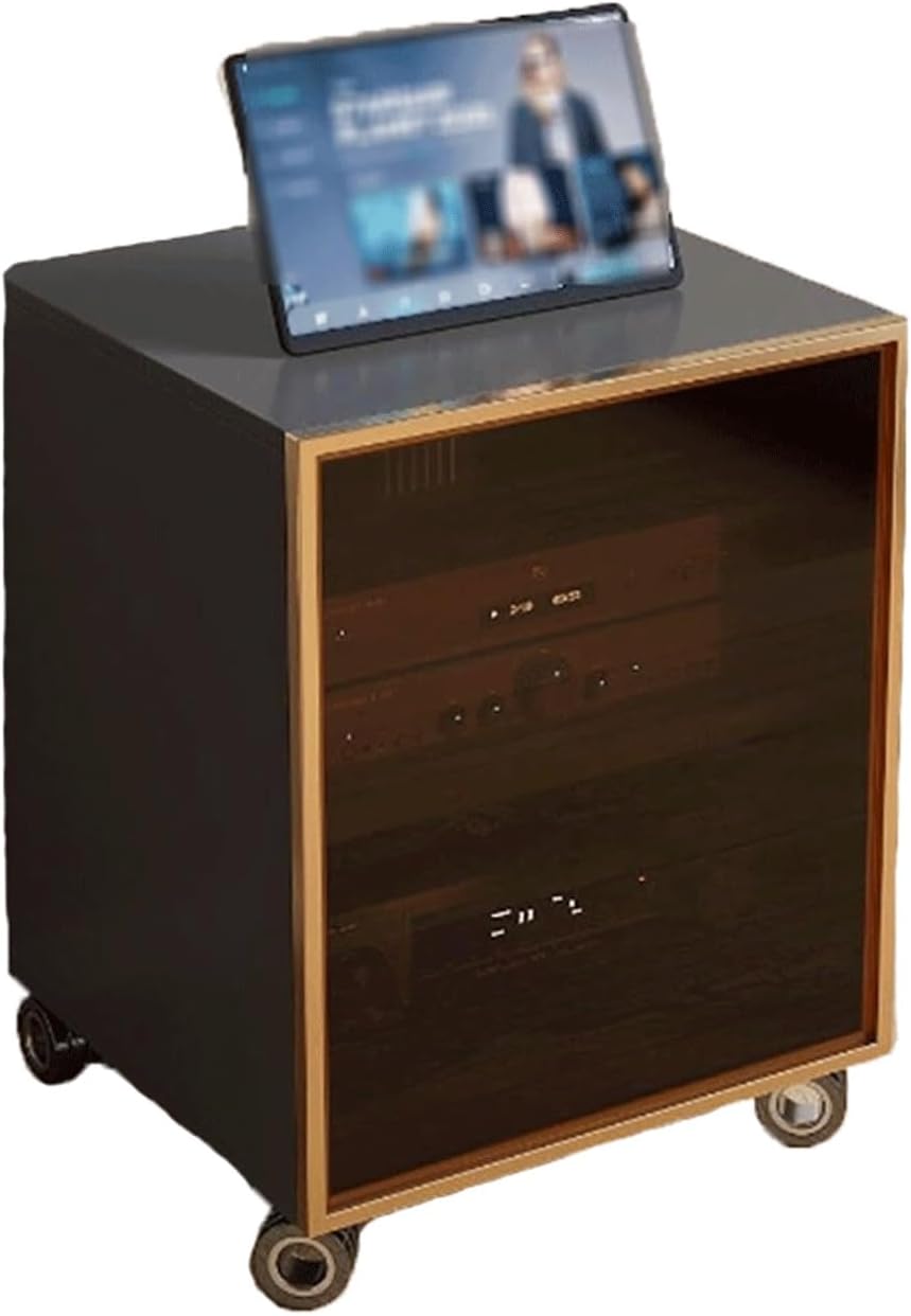Modernes Audio Rack mit Glastüren - Holzständer mit 2 oder 3 Ebenen - Verstellbare Regalböden für HiFi und AV Komponenten - 45 x 55 x 60 cm für Wohnzimmer und Studio-Nestmyio