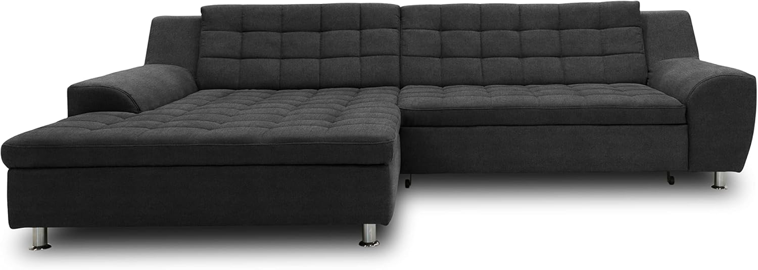 DOMO Collection Merida Ecksofa - 3 Sitzer L Form mit Schlaffunktion und Bettkasten - 304 x 200 x 84 cm bis 300 kg belastbar - Dunkelgrau für Wohnzimmer-Nestmyio